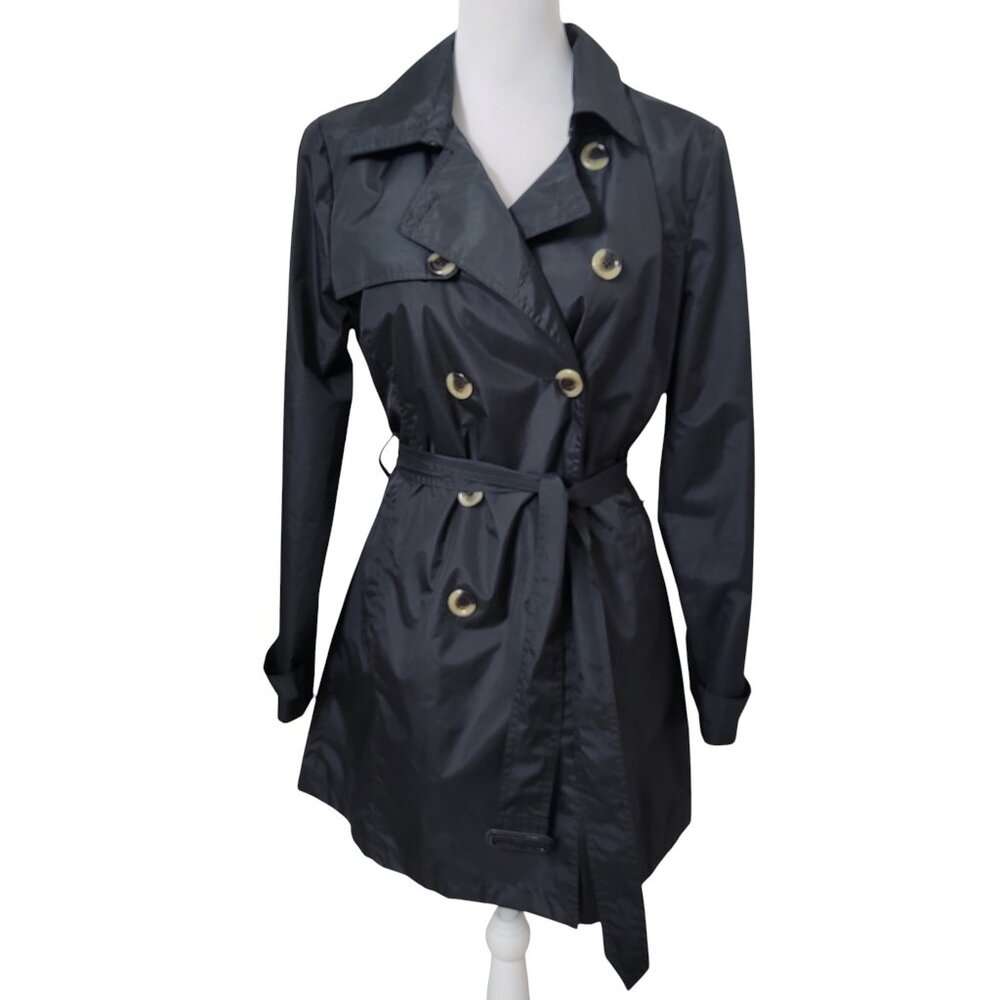 harve benard Size M Black Double Breasted Water Resistant Trench Coat